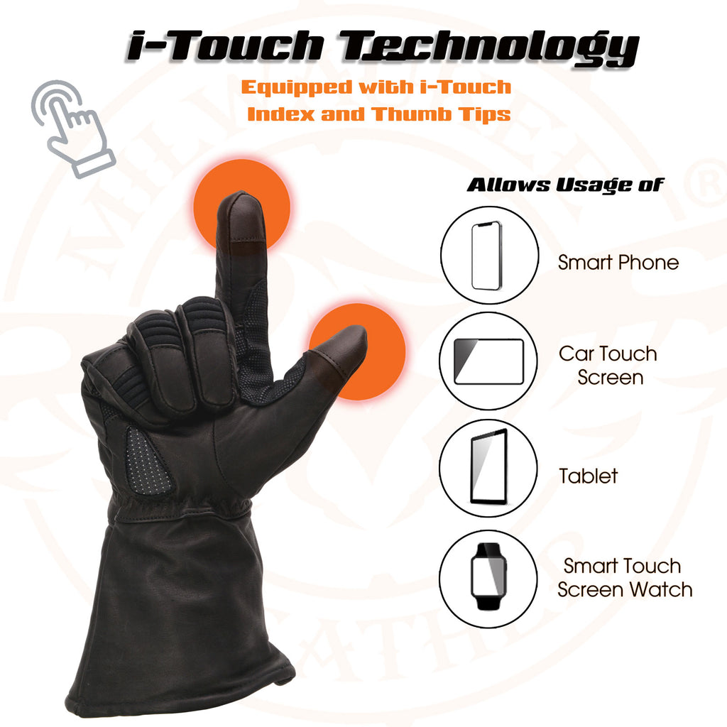 Black Cowhide Leather Gauntlet Motorcycle Gloves E45408