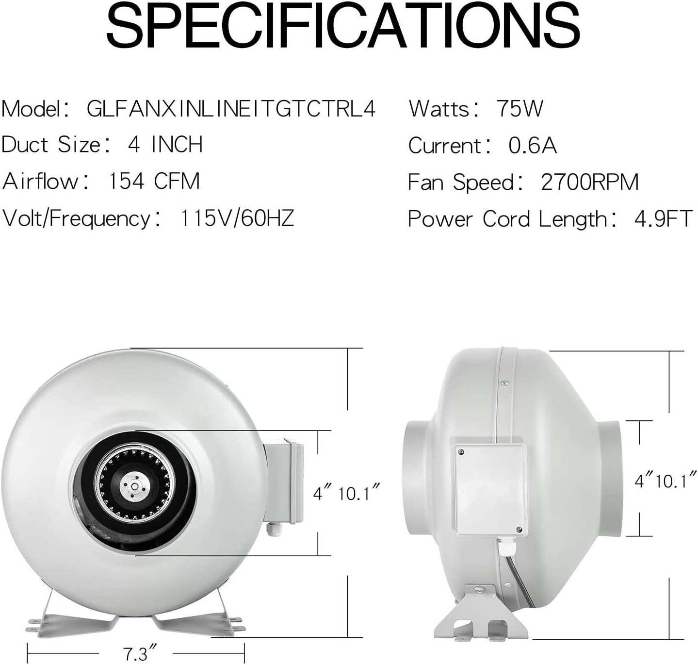 4 Inch 154 CFM Inline Ventilation Fan with Variable Speed Controller and 4” Air Carbon Filter 8 Feet Ducting Combo Set F503345