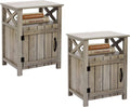 Set of 2 Rustic Farmhouse Nightstands with Barn Door and Shelf Z39427