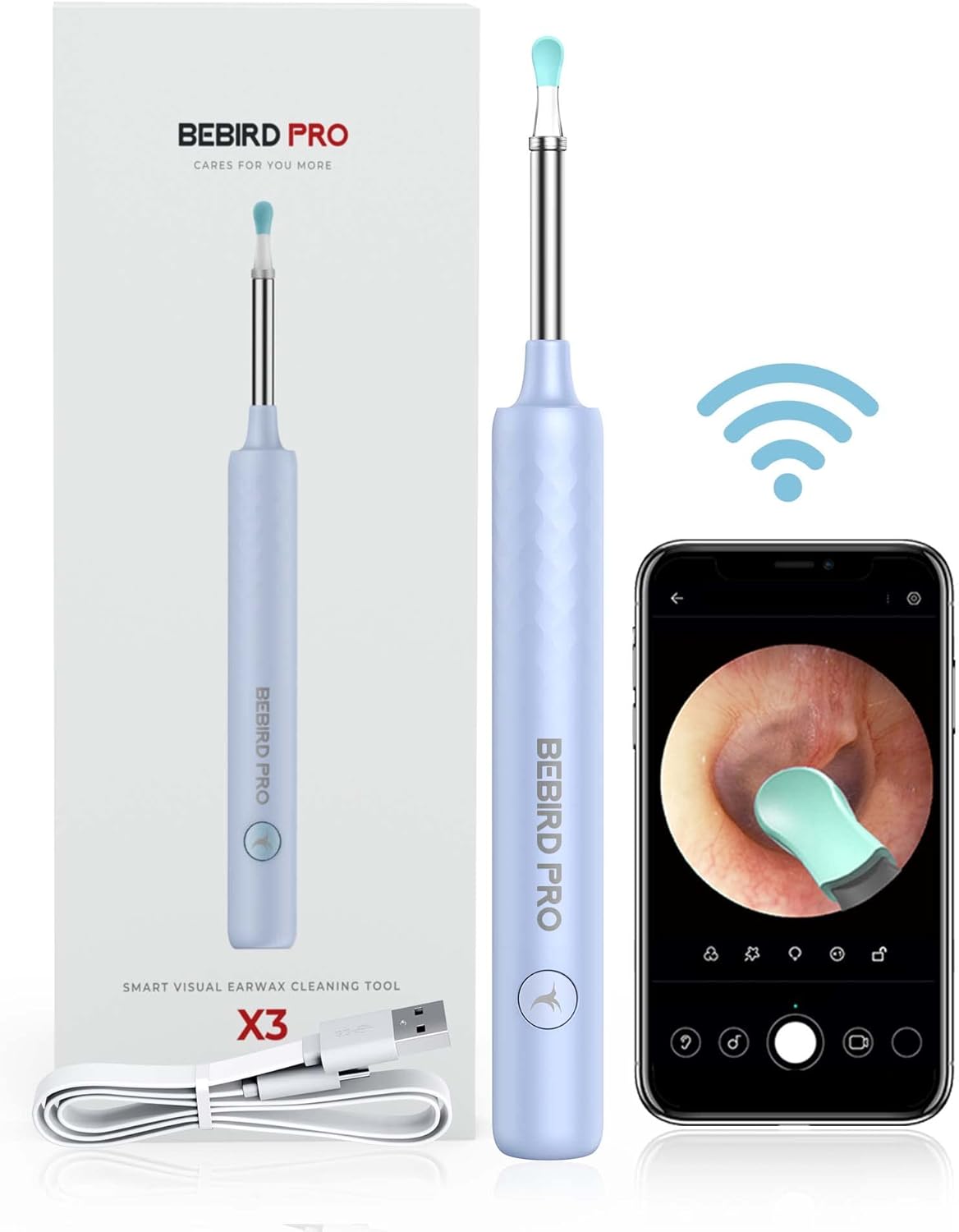 Black Ear Wax Removal Tool with HD Camera, Wi-Fi Connection, Pack of 2 A18662