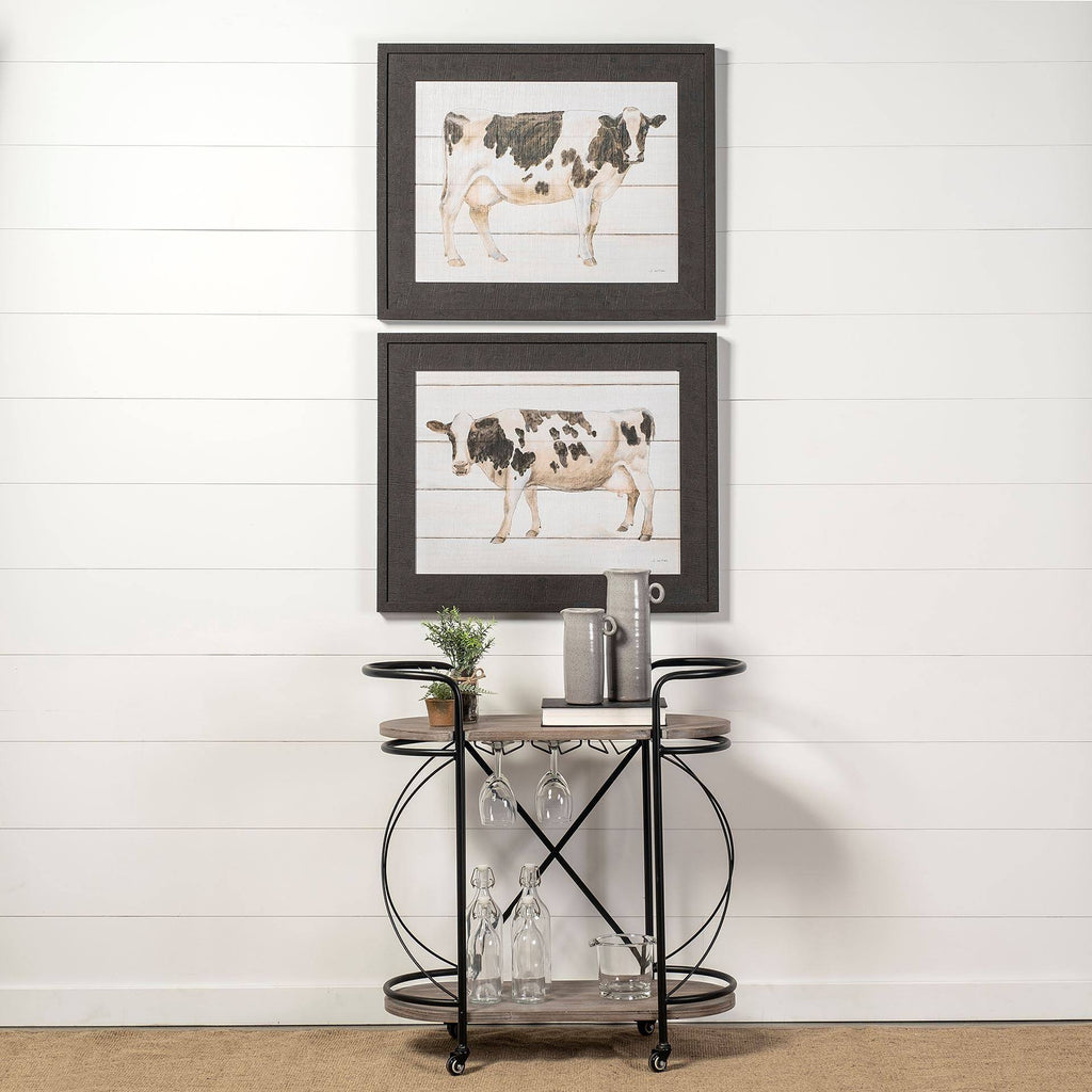 Black Metal Frame Two Tier Wood Shelves Bar Cart L56099