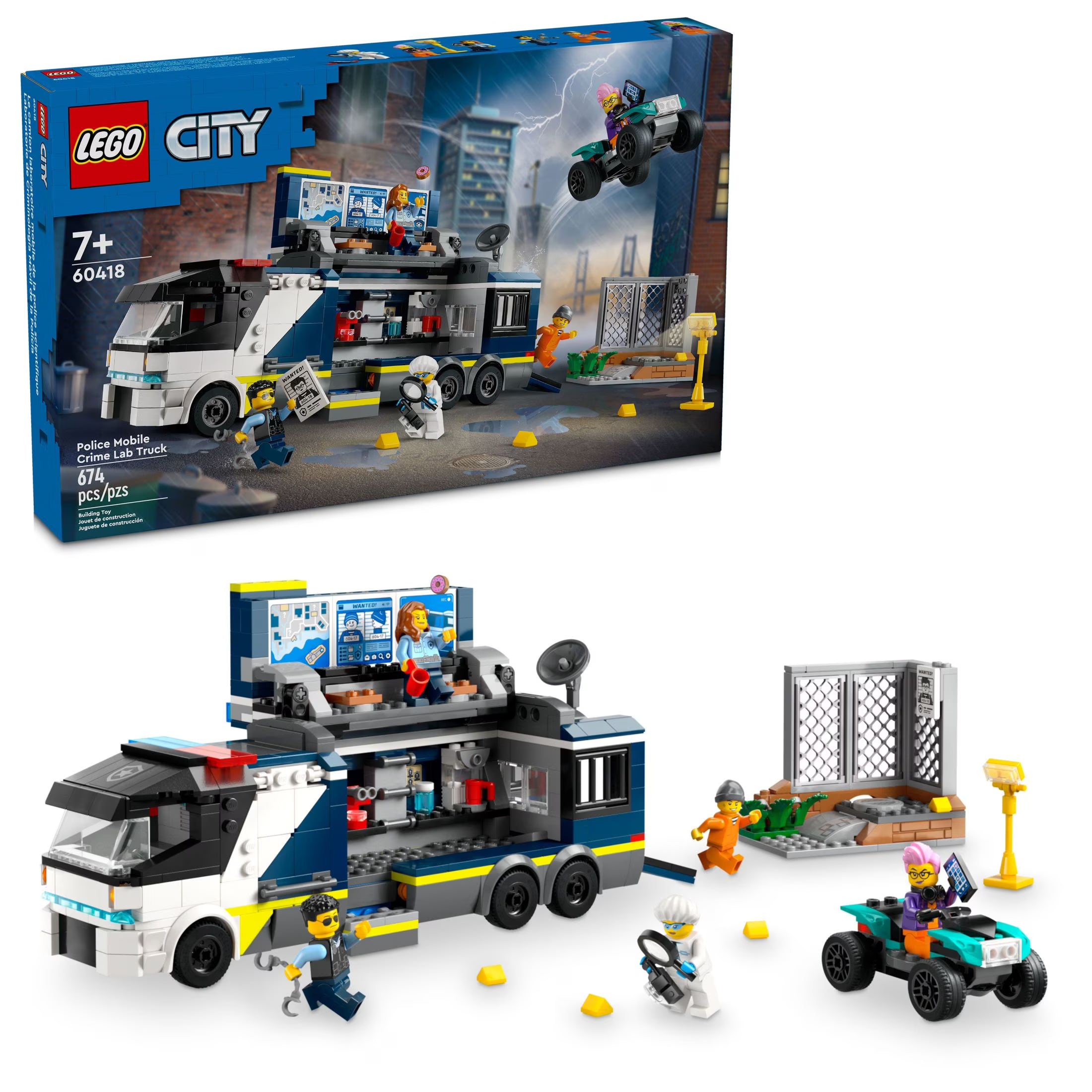 LEGO City Police Mobile Crime Lab Truck Toy with Quad Bike, 2 Officers, 1 Scientist and 2 Crook Minifigures E8101