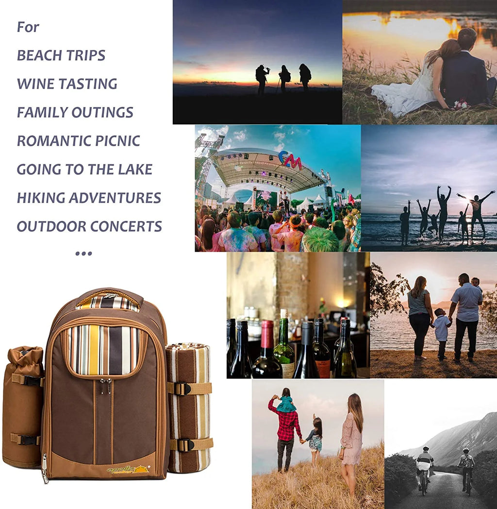 Picnic Backpack for 2 Person with Cooler Compartment, Fleece Blanket, Plates and Cutlery K432927