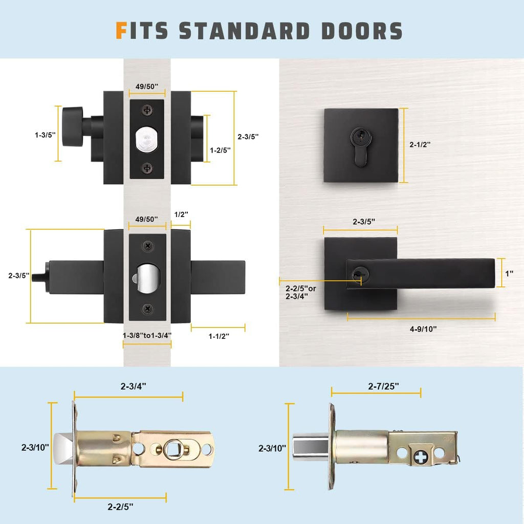 3 Pack Keyed Alike Heavy Duty Entrance Lever Door Handle with Single Keyed Square Deadbolt Set E50363