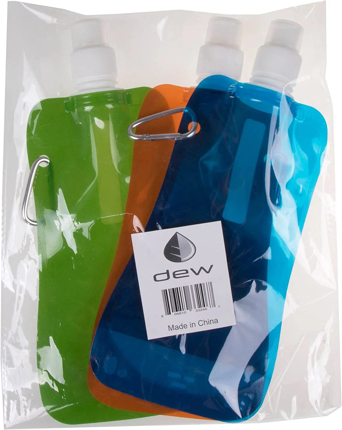 Collapsible Sports Water Bottle 3 Pack, 480 mL Capacity, Blue, Orange, and Green I7774