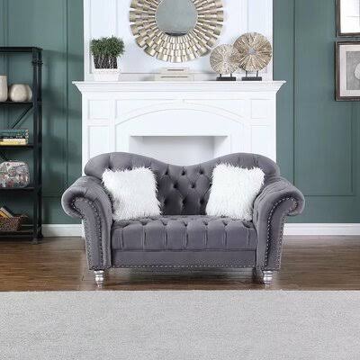 Gray Velvet Rolled Arm Loveseat T232811