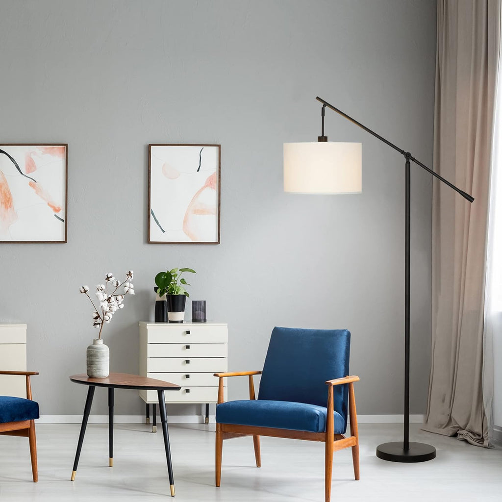Modern Over The Sofa Counterbalance Floor Lamp with Diffuser, Semi-Gloss Black T352