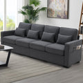 104" 4-Seater Linen Fabric Sofa with Armrest Pockets and 4 Pillows L379379