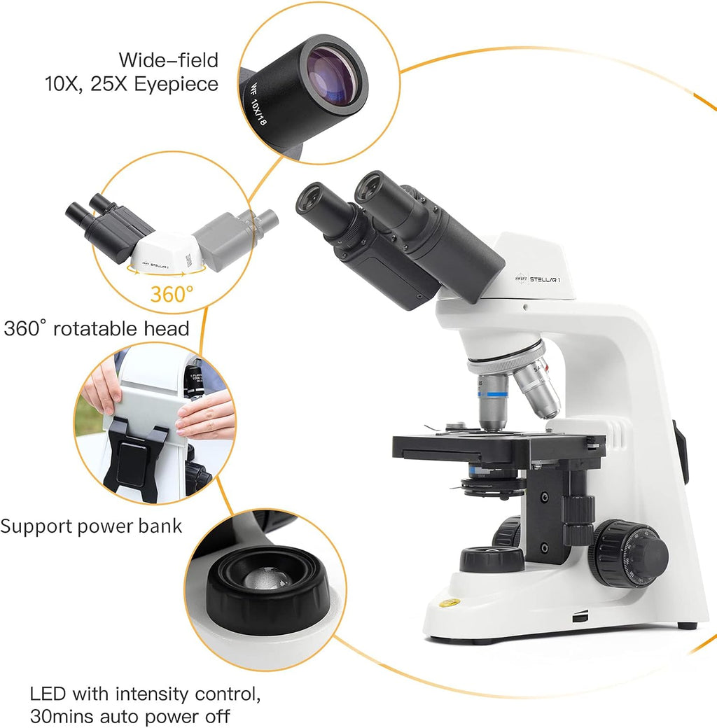 Professional Lab Compound Microscope, 40X-2500X Magnification, Binocular Head, Mechanical Stage A102