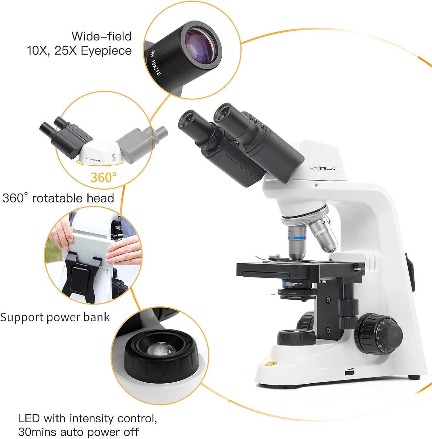 Professional Lab Compound Microscope, 40X-2500X Magnification, Binocular Head, Mechanical Stage A102
