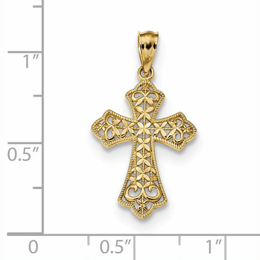 14K Yellow Gold Polished Filigree Cross Pendant W839