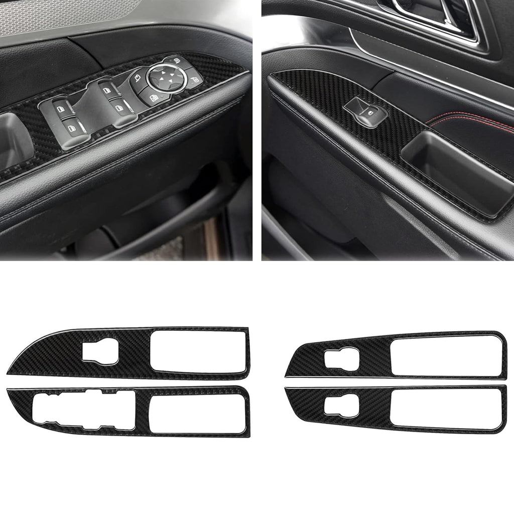 Carbon Fiber Window Switch Control Panel Cover Trim Sticker Interior Accessories for Ford Explorer 2014-2019 (Black) Pack of 2 T1889