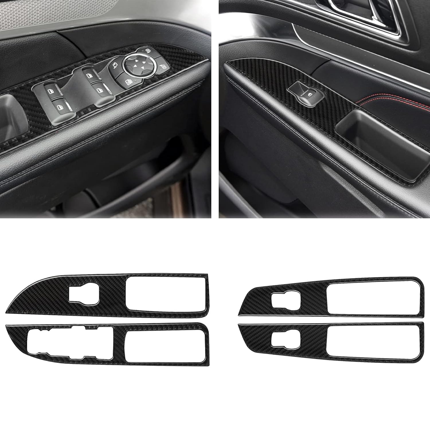 Carbon Fiber Window Switch Control Panel Cover Trim Sticker Interior Accessories for Ford Explorer 2014-2019 (Black) Pack of 2 T1889