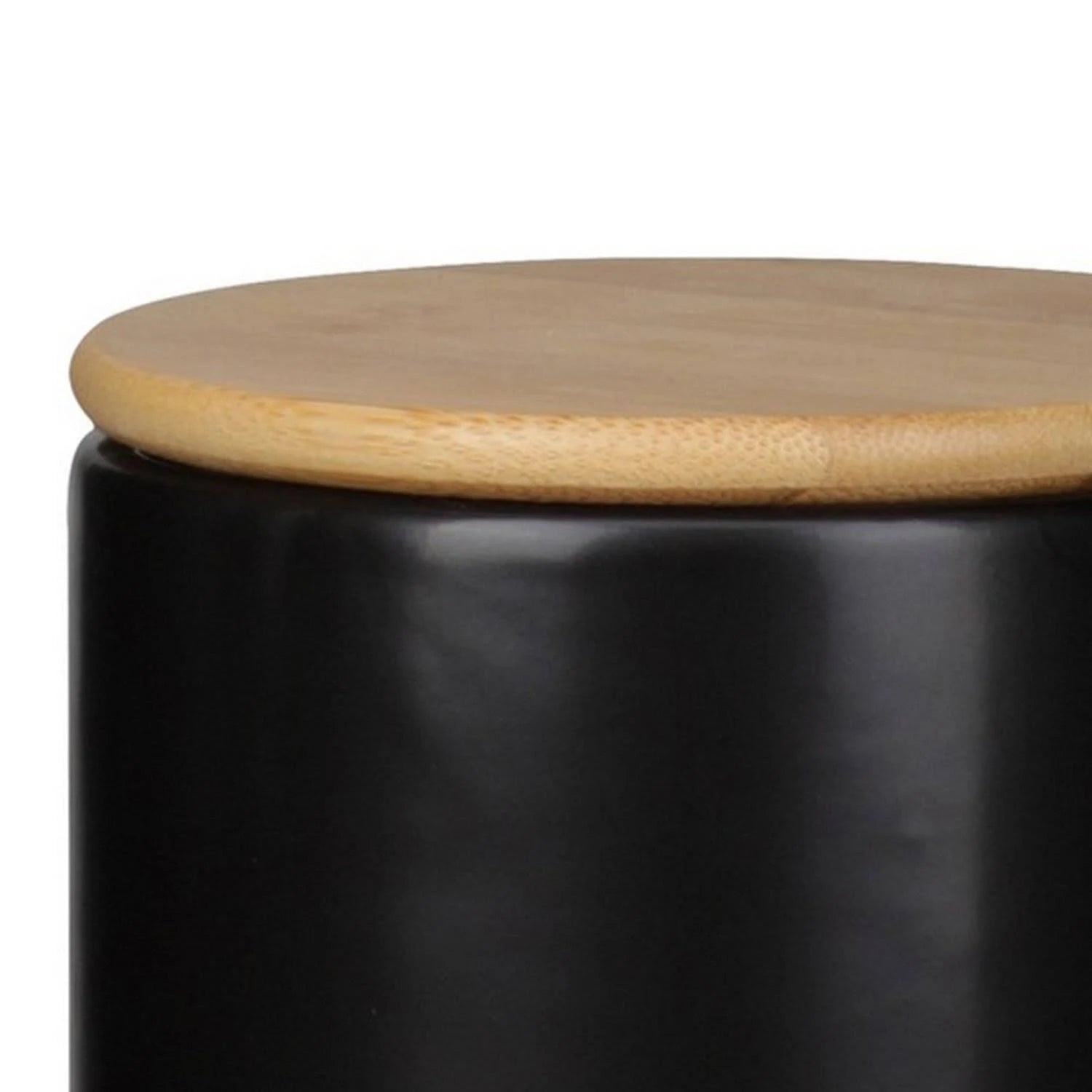 Dual Tone Round Ceramic Canister with Wooden Lid, Set of 2 U183