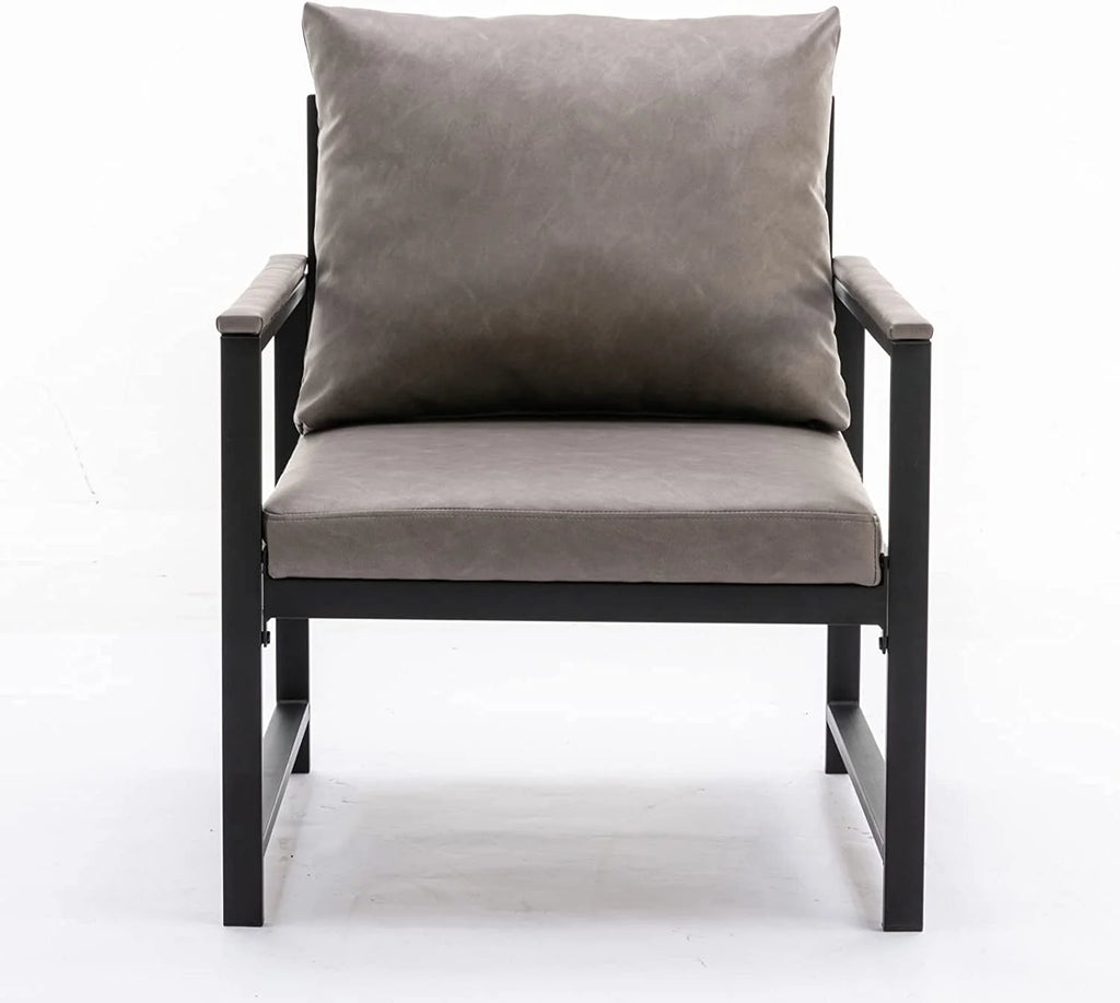 Gray Faux Leather Upholstered Accent Chair with Metal Frame J870218