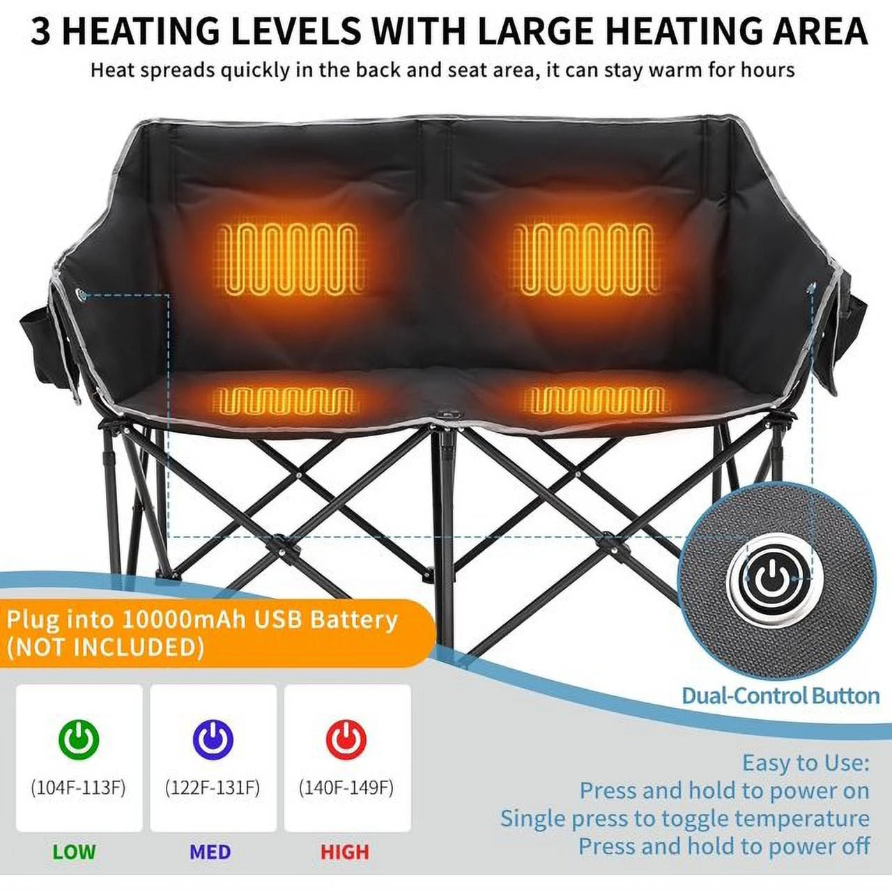 Heated Double Folding Camping Chair Z860297