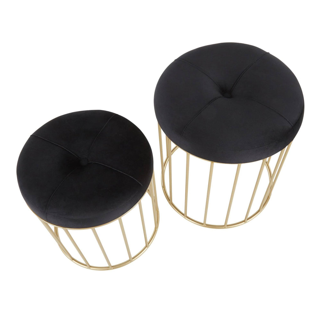 Gold Metal Pink Velvet Nesting Ottoman Set G4828