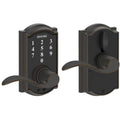 Aged Bronze Touch Entry Door Lever Set with Accent M676413