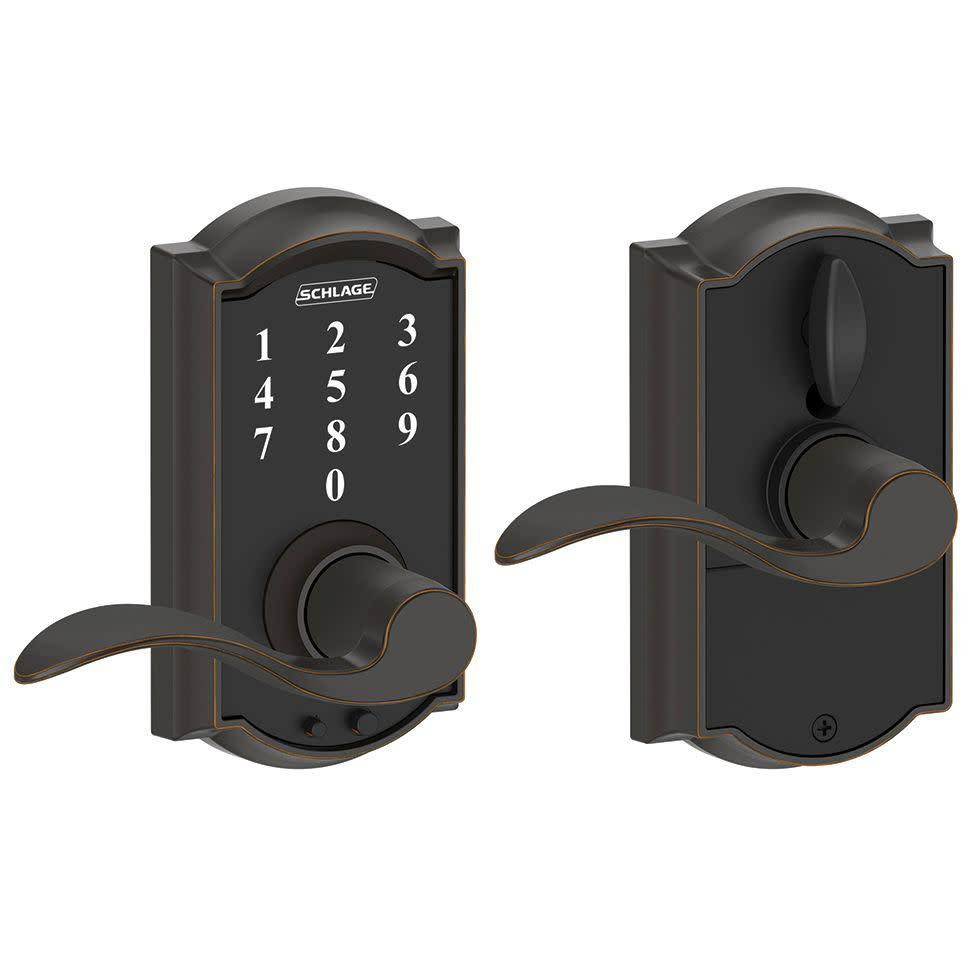 Aged Bronze Touch Entry Door Lever Set with Accent M676413