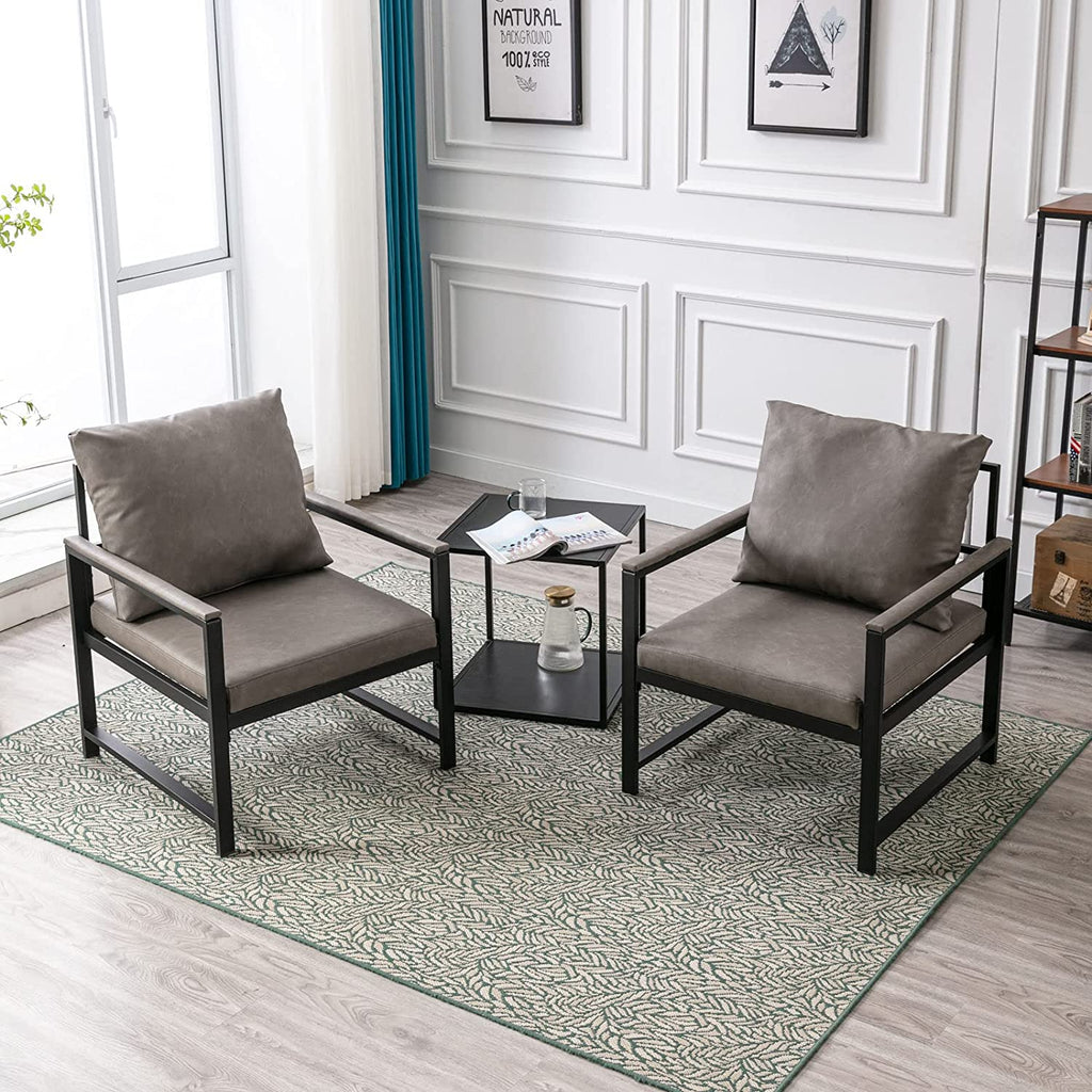 Gray Faux Leather Upholstered Accent Chair with Metal Frame J870218