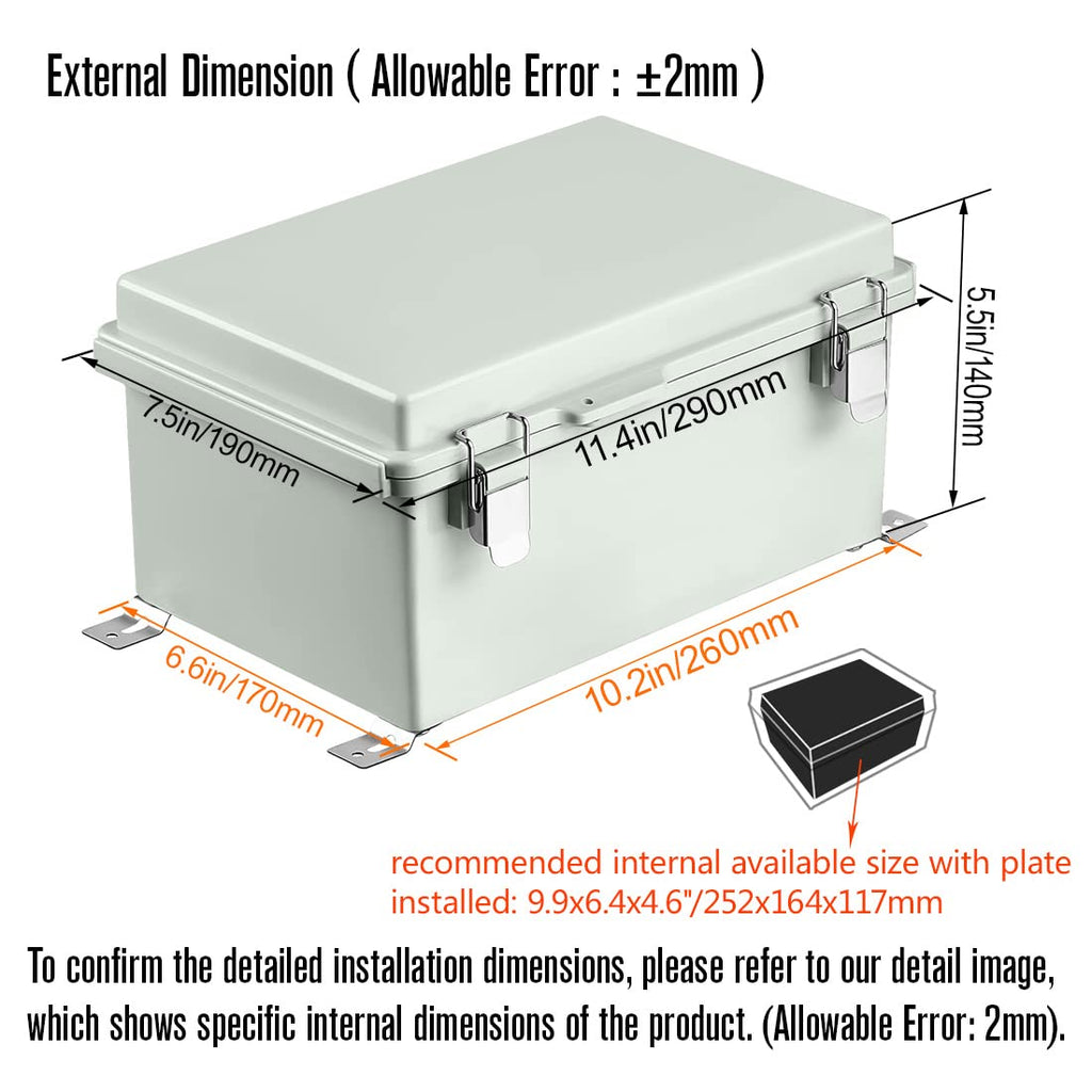 ABS Junction Box with Mounting Plate and Wall Bracket 11.4x7.5x5.5 inch T77576