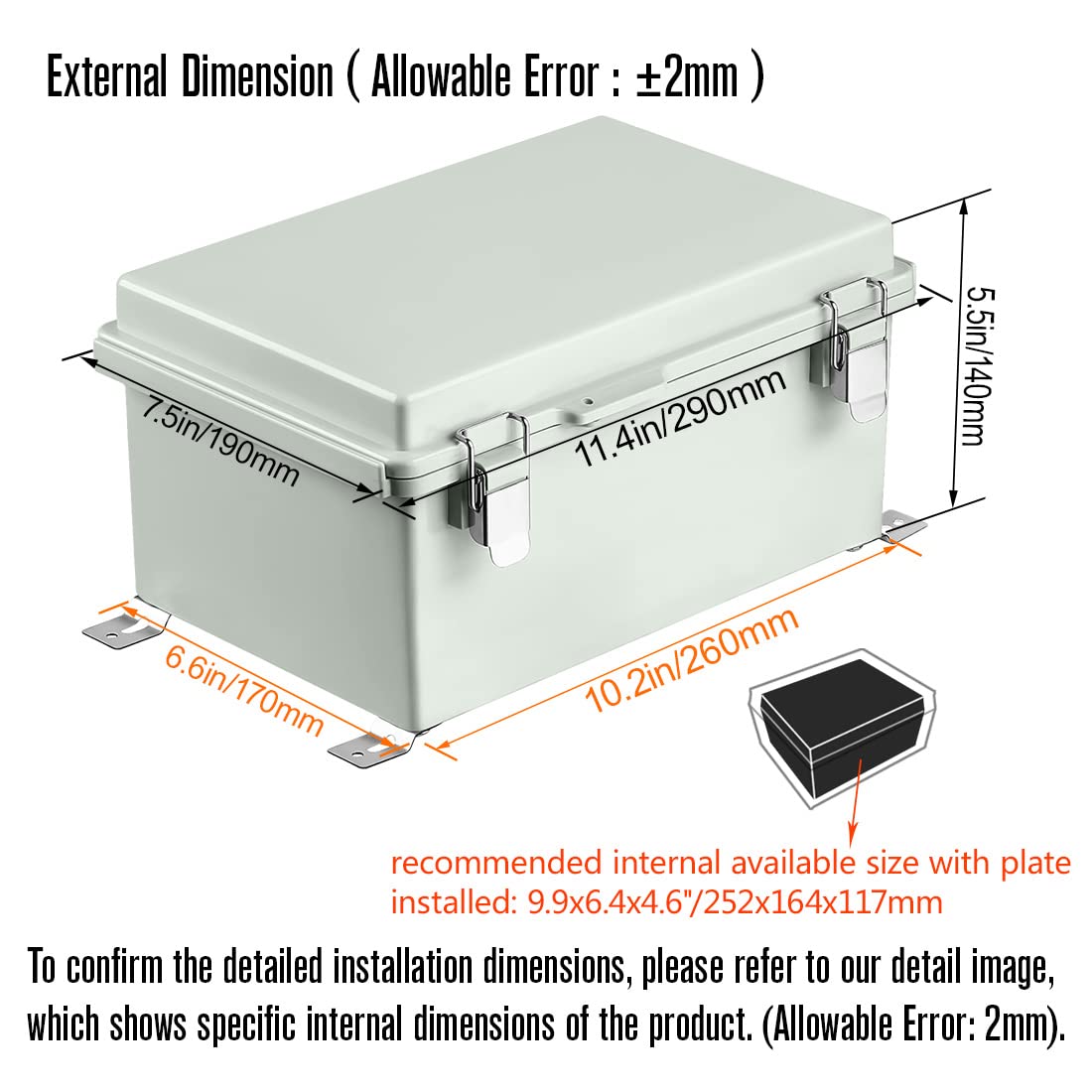 ABS Junction Box with Mounting Plate and Wall Bracket 11.4x7.5x5.5 inch T77576