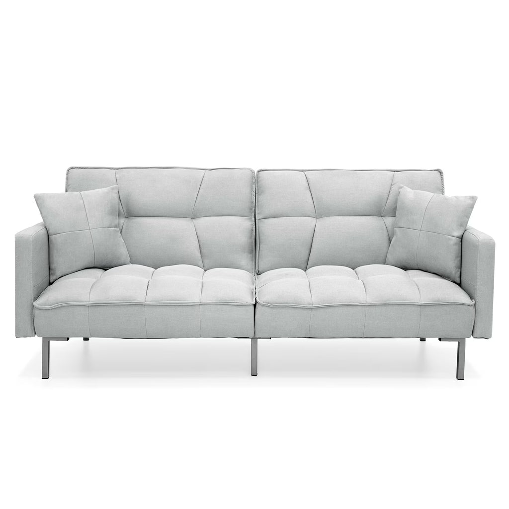 Gray Linen Convertible Futon with 2 Pillows Z403817