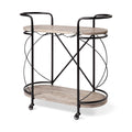 Black Metal Frame Two Tier Wood Shelves Bar Cart L56099