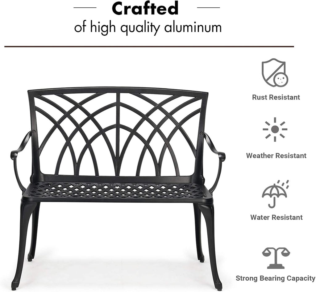 Black Cast Aluminum 2-Person Patio Bench M569