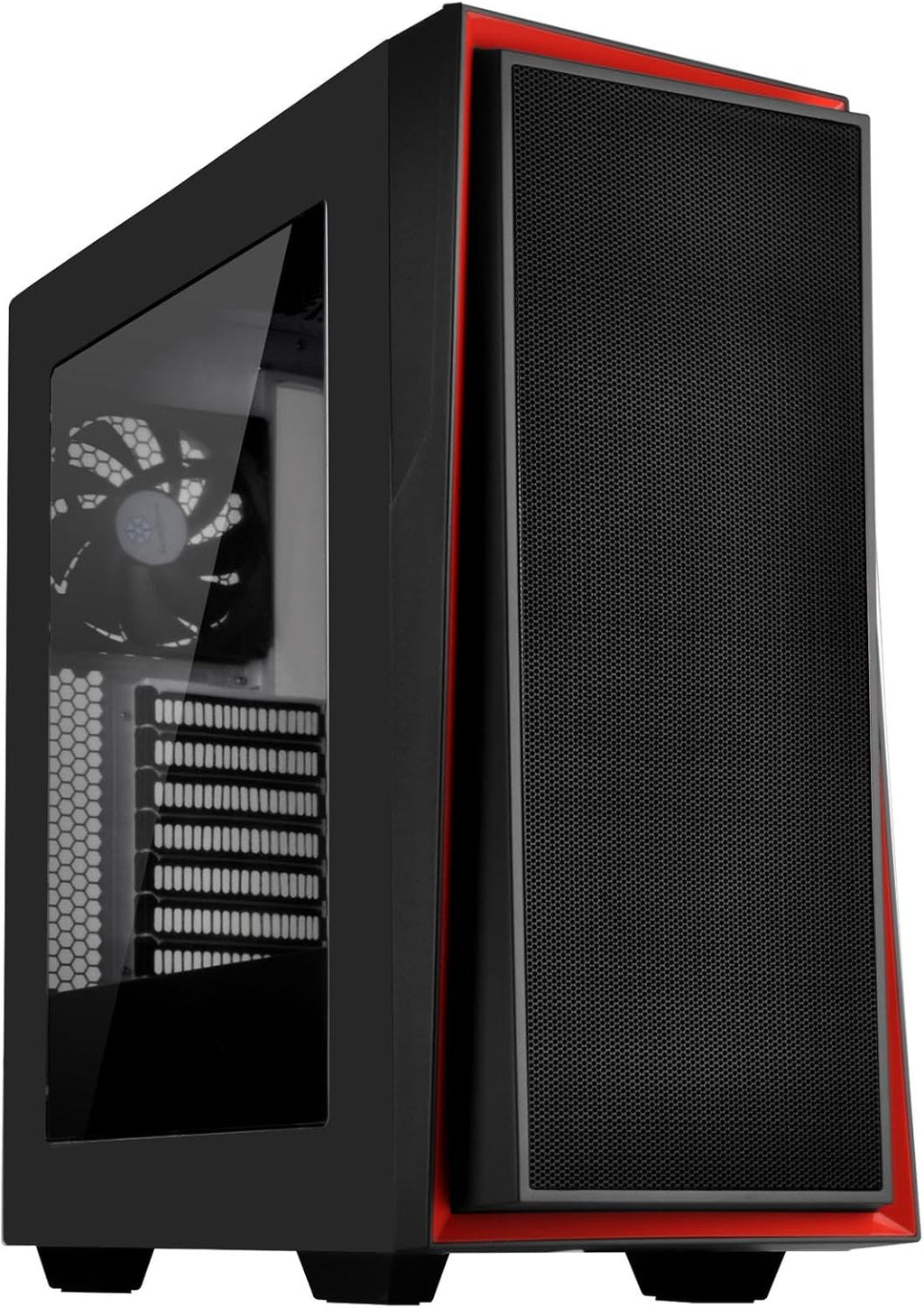 Black and Red ATX Tower Computer Case with Three 120mm Red LED Intake Fans and Side Panel Window R6279