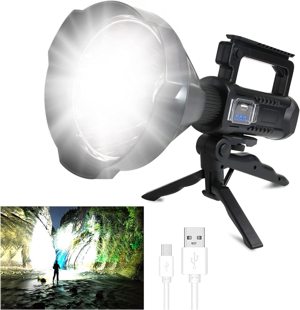 Rechargeable LED Spotlight Flashlights 90000 Lumens XHP90.2 Super Bright Searchlight with 4 Modes IPX5 Waterproof Large Flashlight with Tripod J932