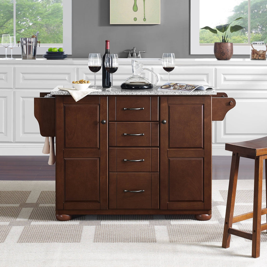 Kitchen Island with Solid Granite Top Mahogany T597