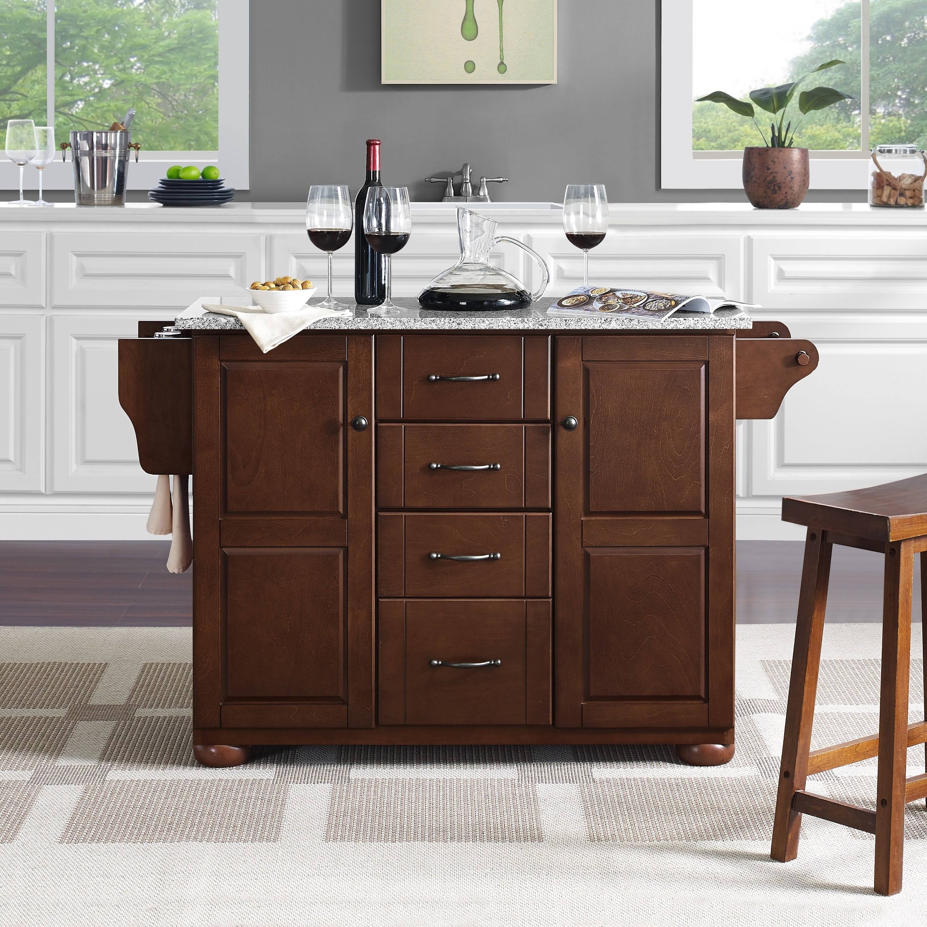 Kitchen Island with Solid Granite Top Mahogany T597