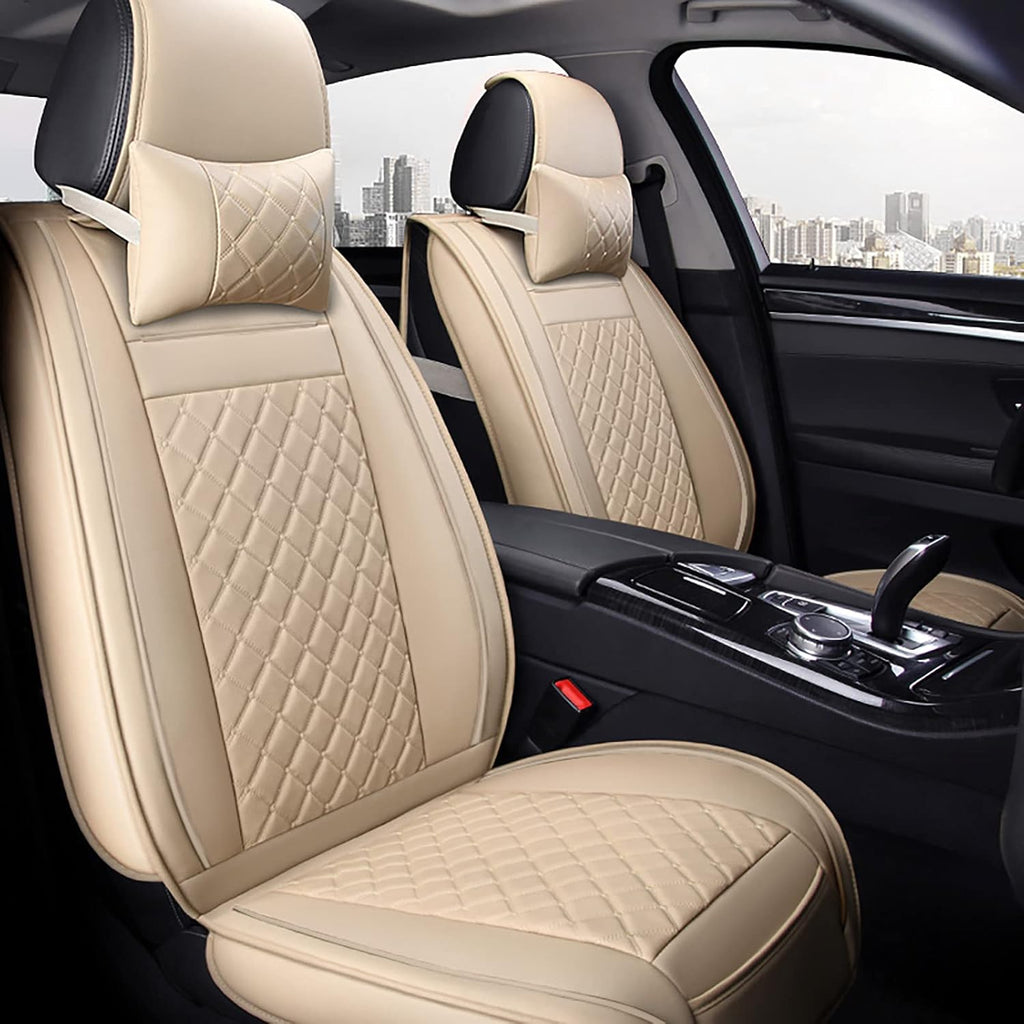 Khaki Black 2PCS Leather Car Seat Cover Y16569