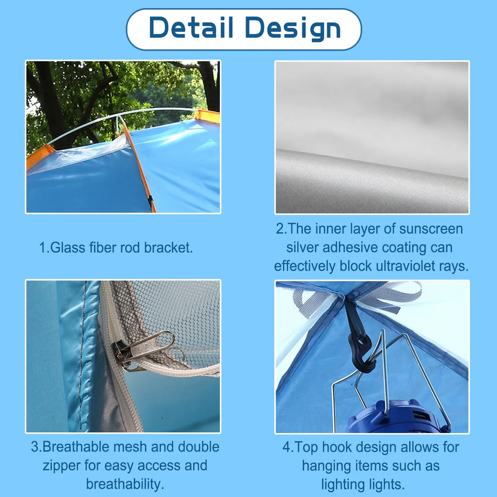 2 Person Instant Pop Up Camping Tent, 78 inch Blue D737610