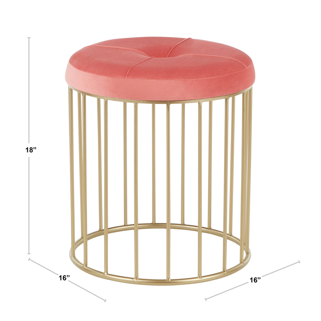 Gold Metal Pink Velvet Nesting Ottoman Set G4828