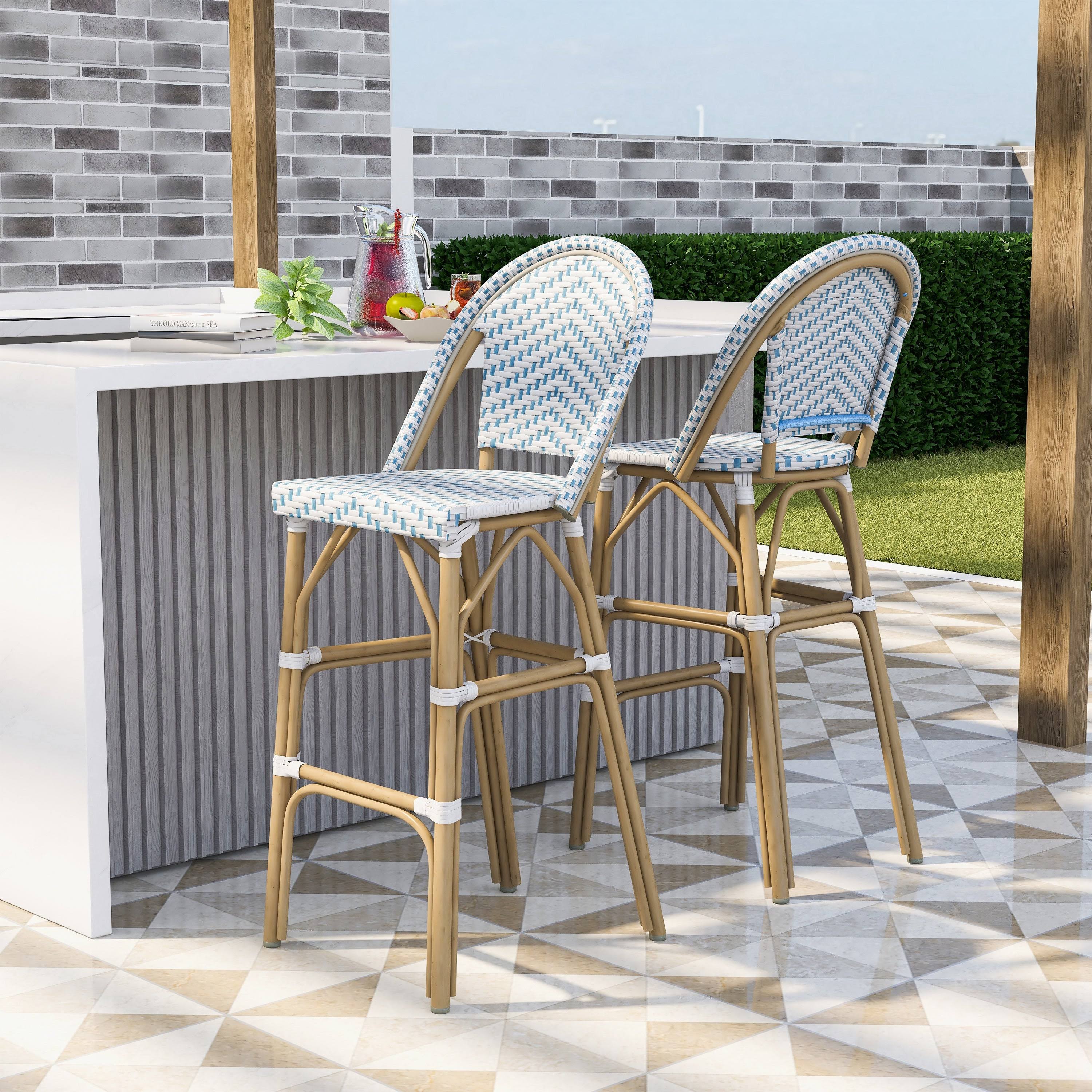 Navy & White Patio Bar Chairs (Set of 2) E965548