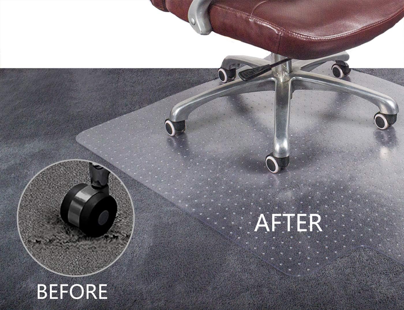 Transparent Thick Chair Mats for Carpet with Grippers (53'' x 45'' with Lip) B768