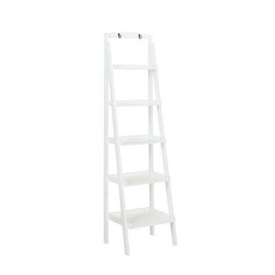 White Solid Wood Ladder Bookcase F45589