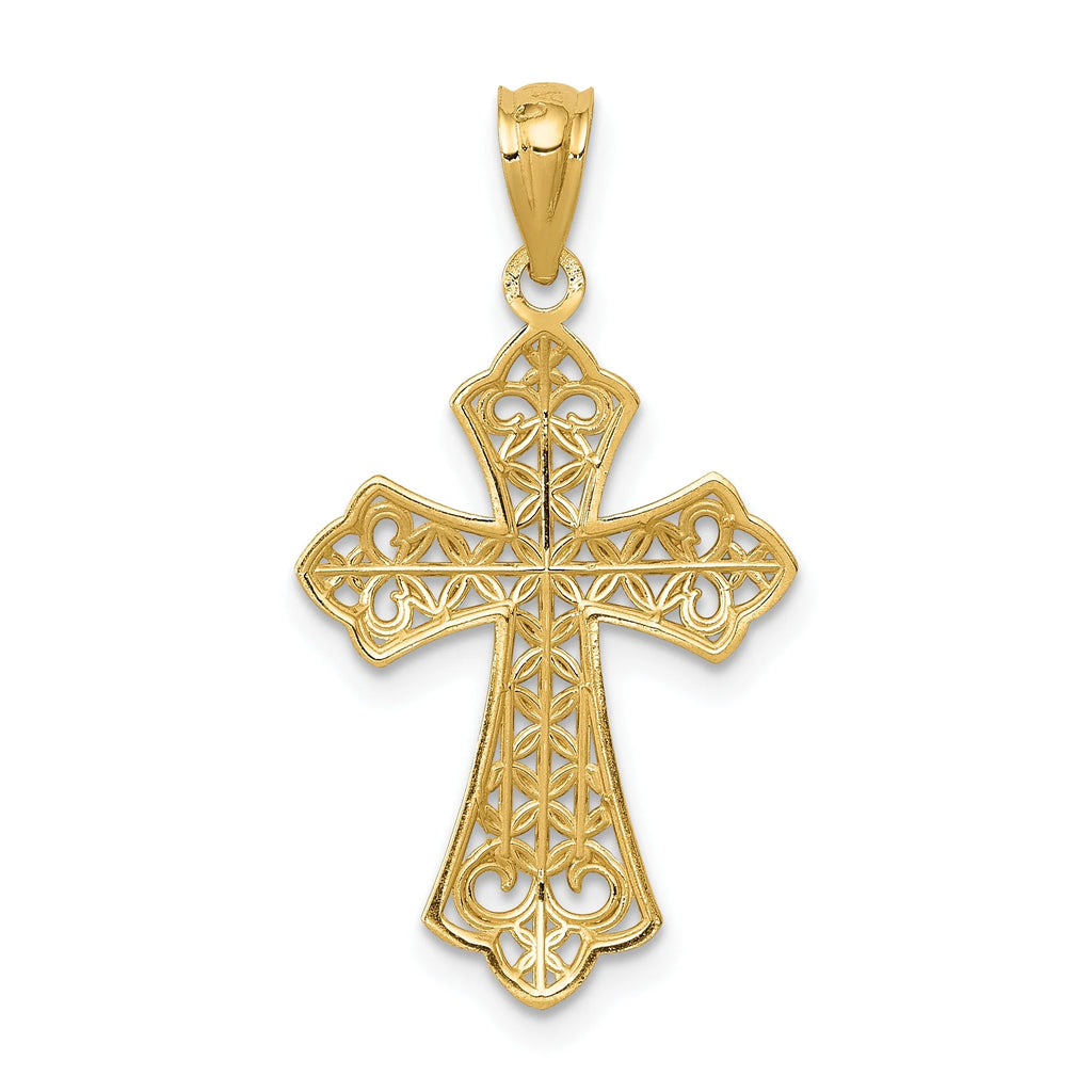 14K Yellow Gold Polished Filigree Cross Pendant W839
