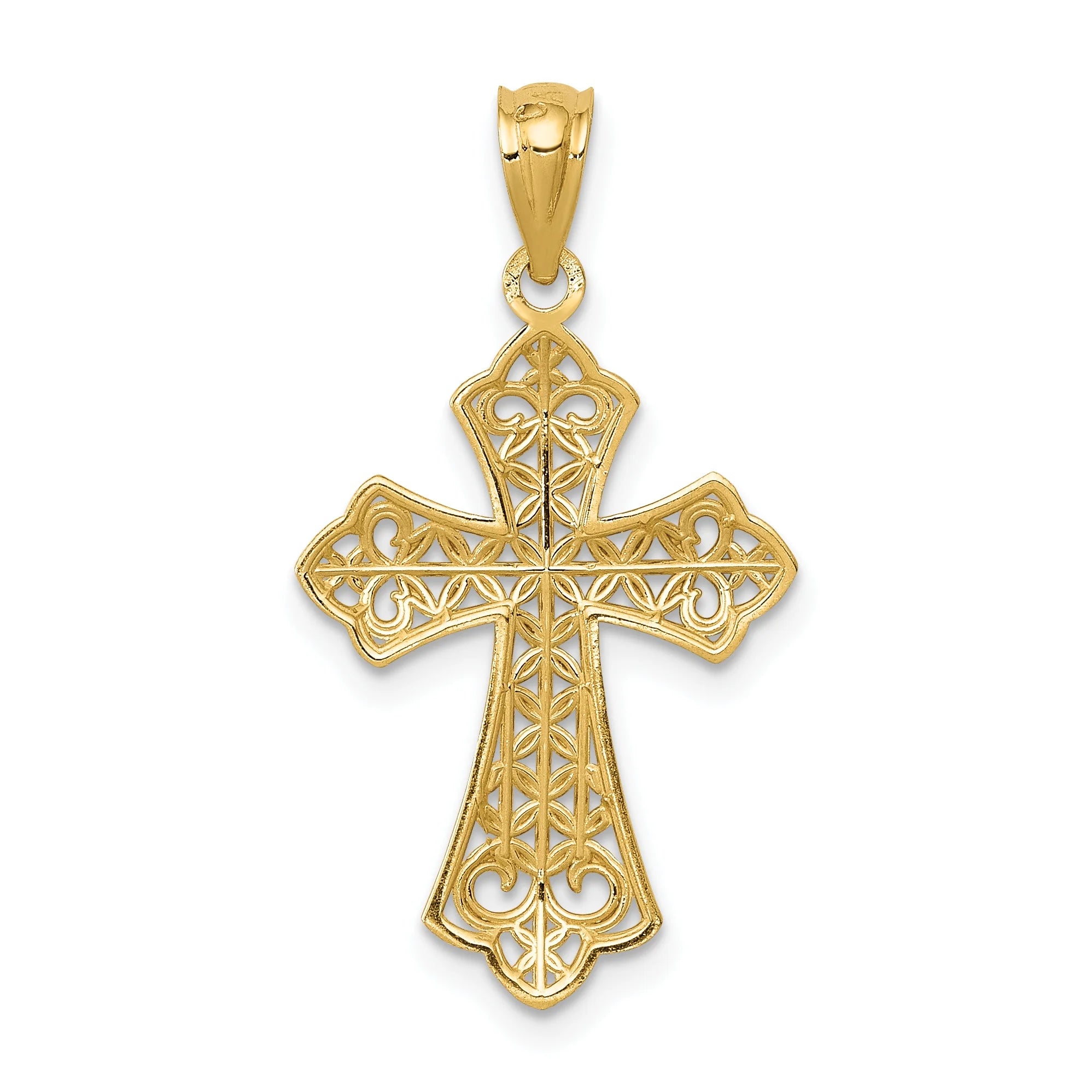 14K Yellow Gold Polished Filigree Cross Pendant W839