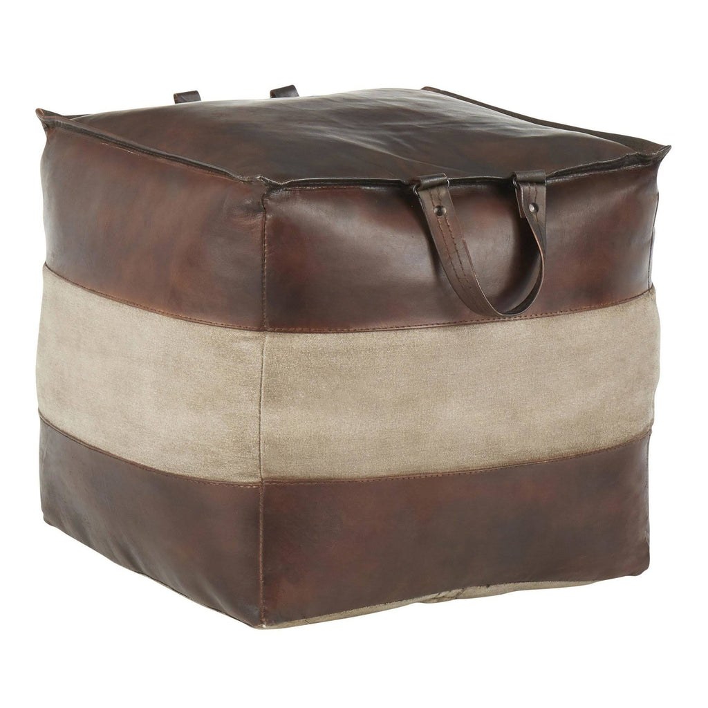 Espresso Leather Tan Canvas Pouf C56266