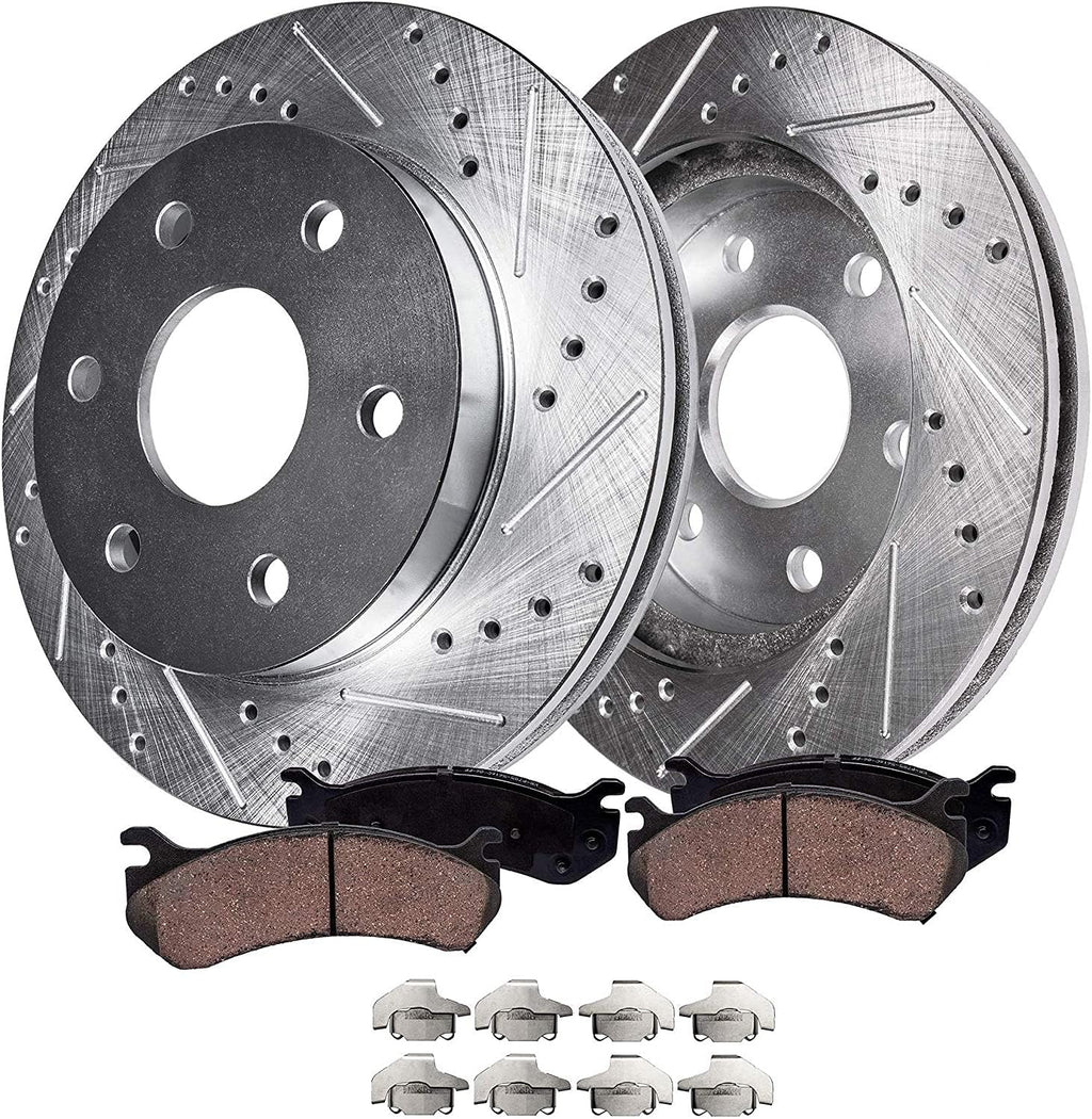 6 Lug Front Drilled Slotted Rotors + Ceramic Brake Pads 4pc Set R417308