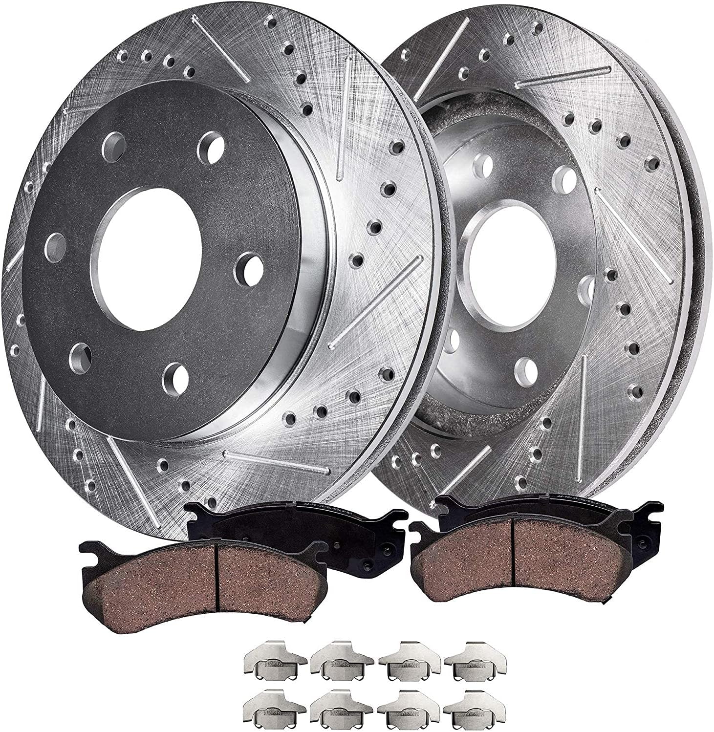 6 Lug Front Drilled Slotted Rotors + Ceramic Brake Pads 4pc Set R417308