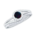 Natural Black Opal Ring Set with Diamond, 925 Sterling Silver, US 4.00 J8507