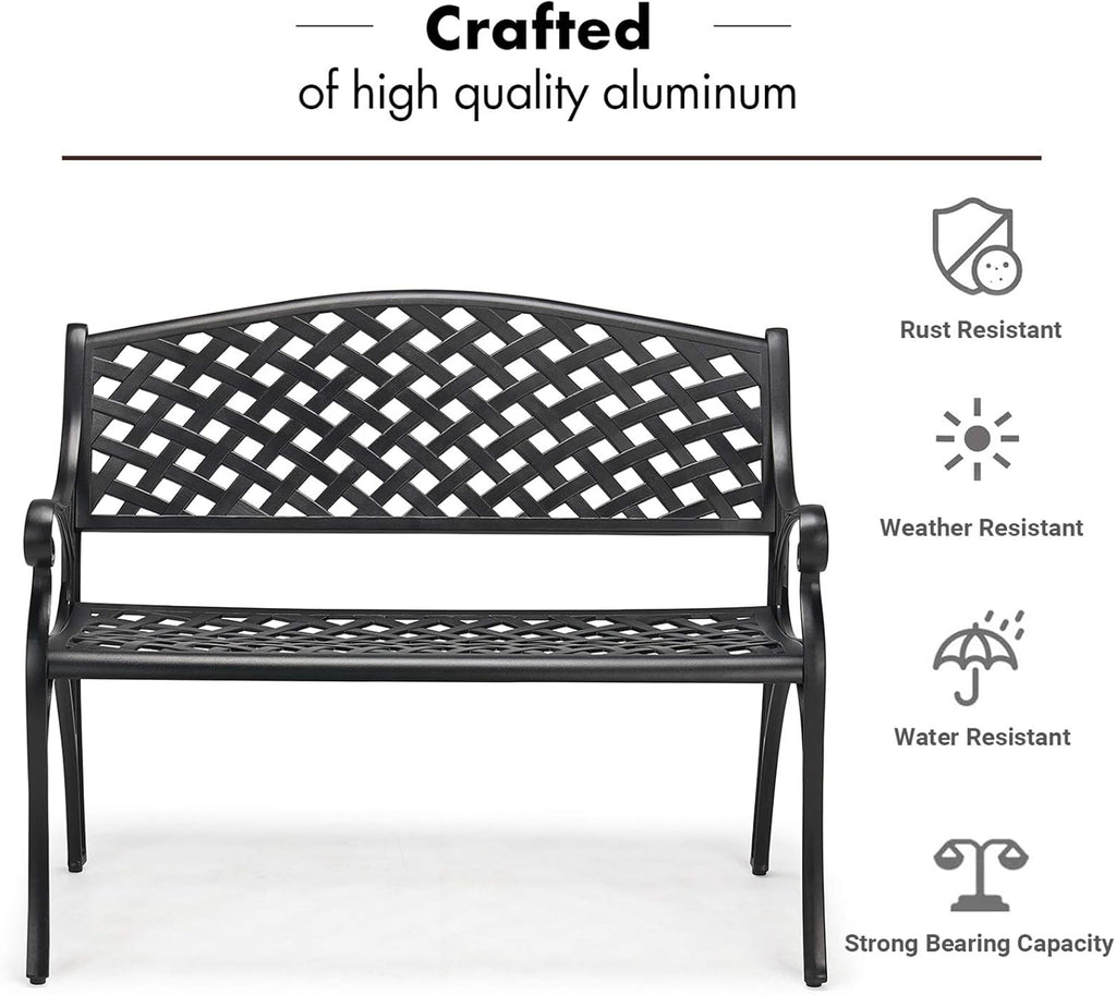 Black Cast Aluminum 2-Person Patio Bench M569