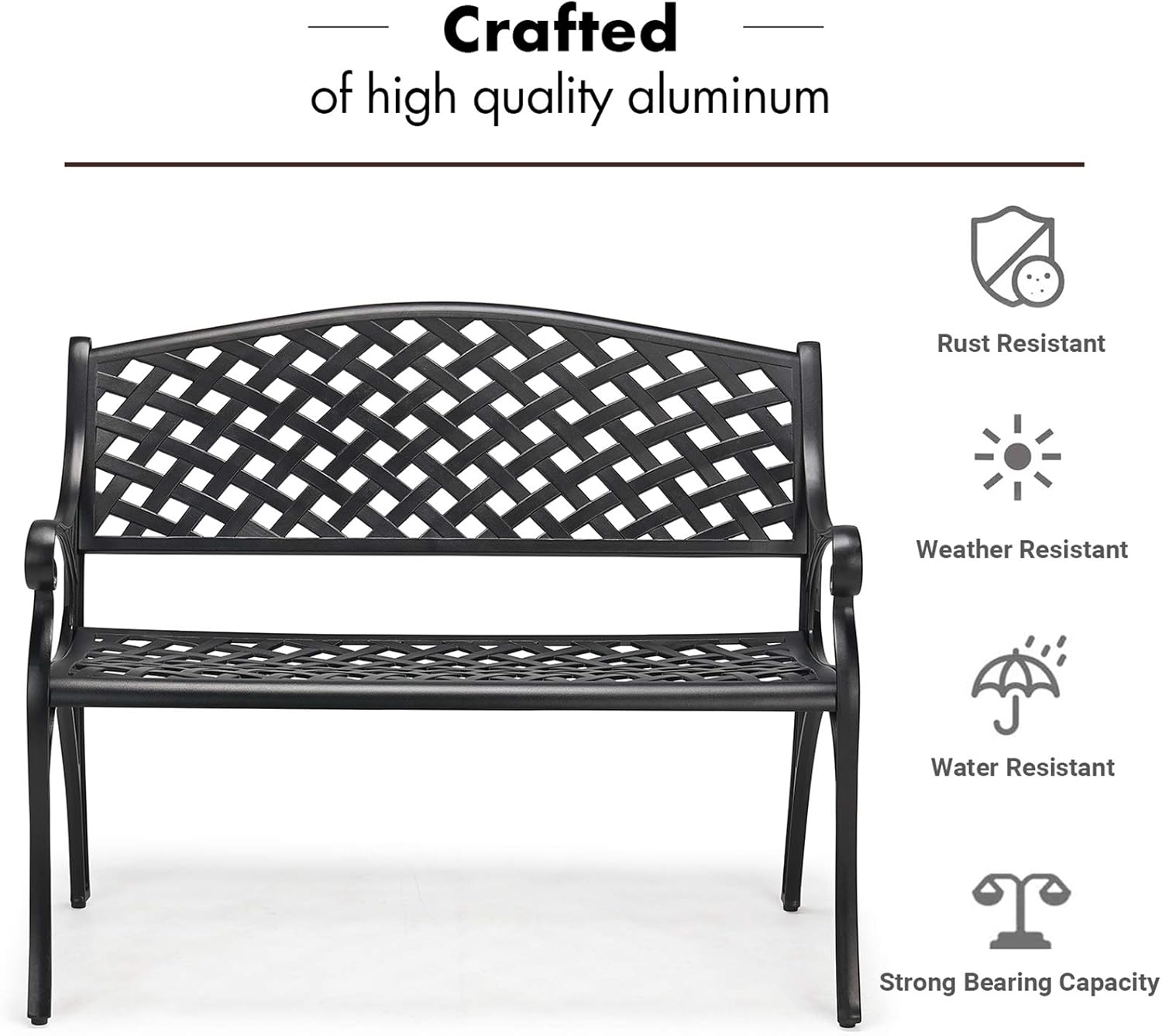 Black Cast Aluminum 2-Person Patio Bench M569