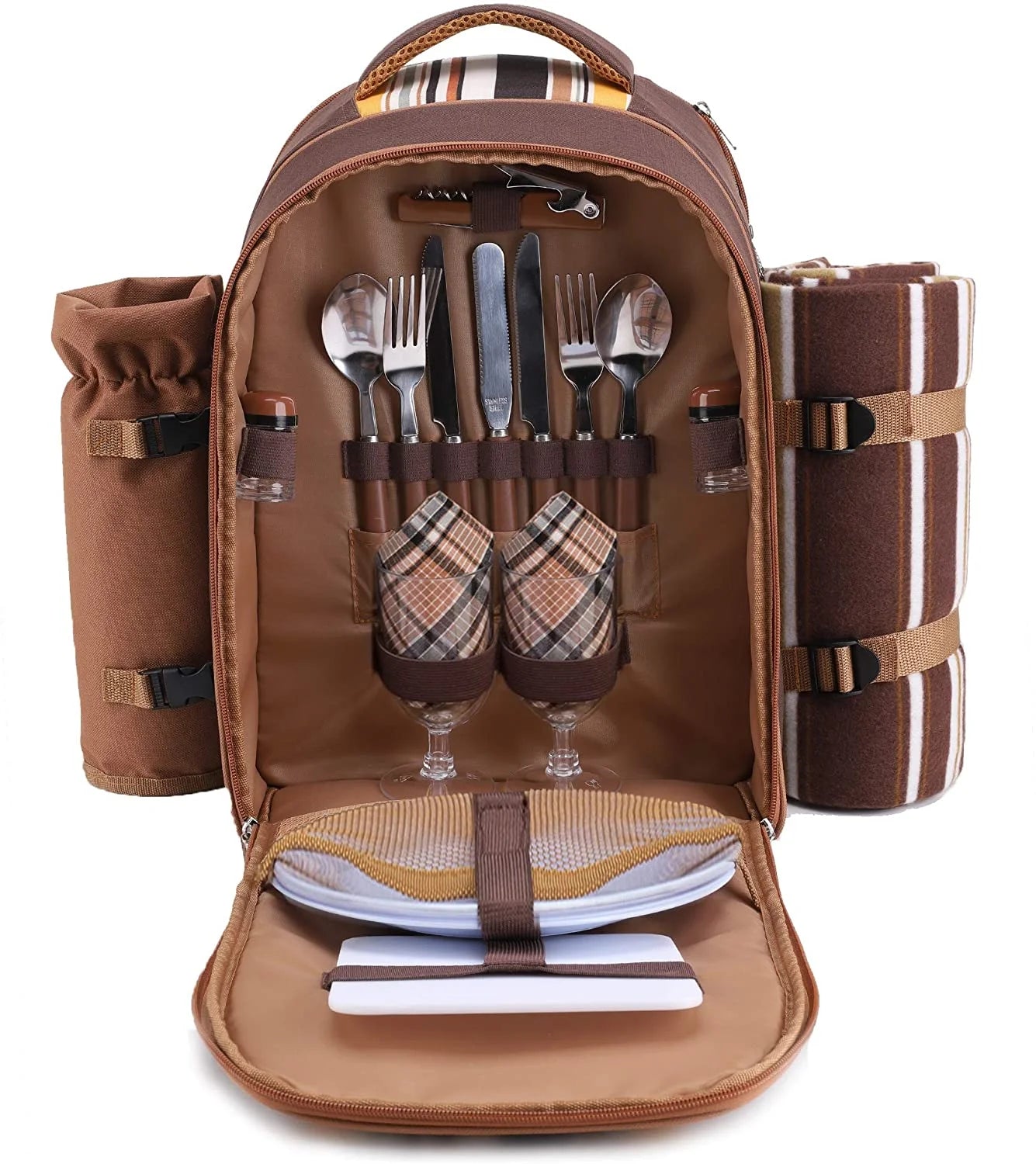 Picnic Backpack for 2 Person with Cooler Compartment, Fleece Blanket, Plates and Cutlery K432927