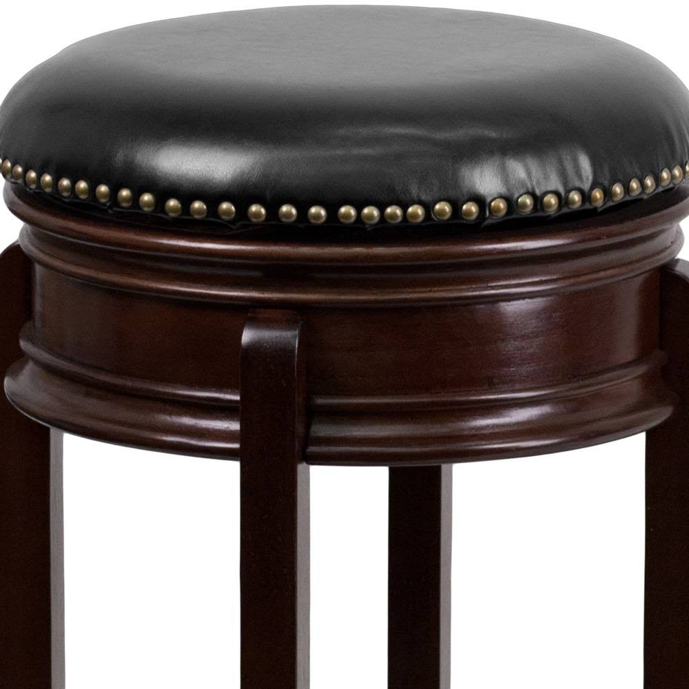 Light Cherry Wood Barstool with Black Leather Swivel Seat U6294