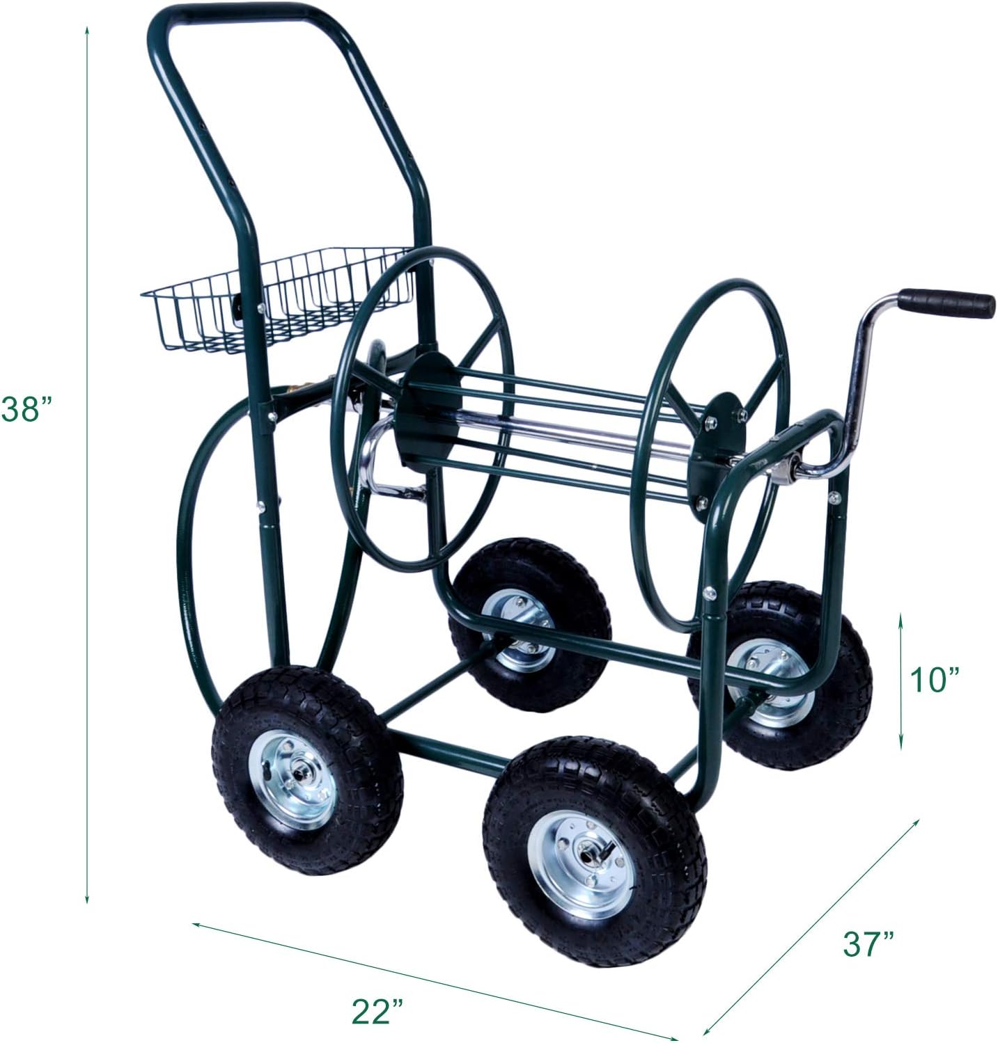 4 Wheel Garden Hose Reel Cart with Storage Basket G15026